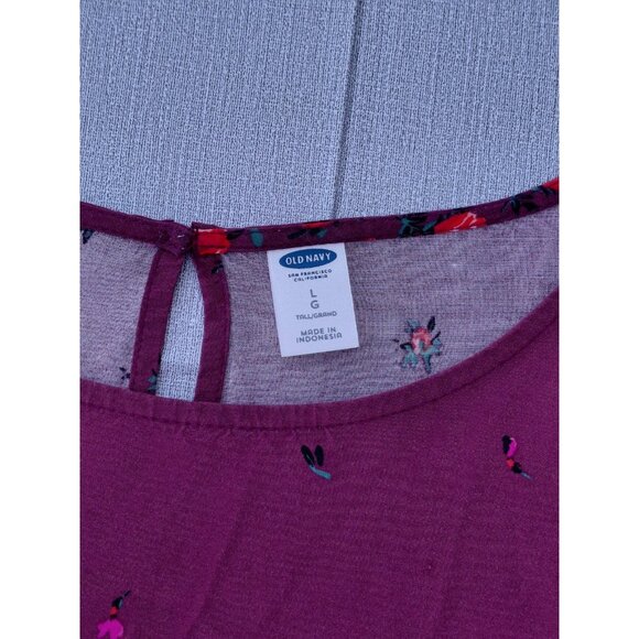 Old Navy Long Sleeve Woven Shift Dress Large Tall Red Floral Flared Sleeve Boho - Picture 3 of 13